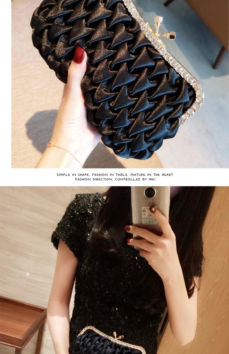 Women Evening Bag Classical Black Clutch Bag Rhinestone Satin Banquet Bag Bride Clutch Bag