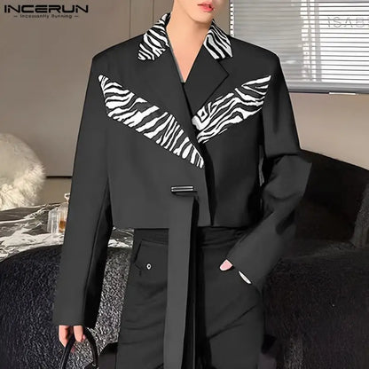 2023 Men Blazer Lapel Long Sleeve Patchwork Button Casual Suits Streetwear Korean Style Fashion Male Crop Coats S-5XL INCERUN