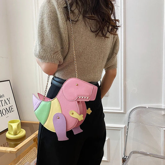 Fashion Women Shoulder Bag Cartoon Dinosaur Shape Vintage Ladies Casual Messenger Bag PU Leather Mini Purse Handbags For Women