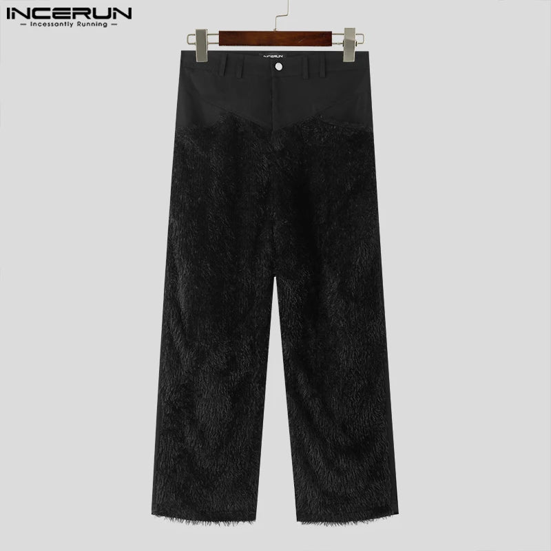 Pantalons pour hommes 2024 en peluche Patchwork bouton lâche Joggers pantalons décontractés hommes Streetwear personnalité mode pantalons droits INCERUN