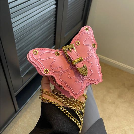 Bolso pequeño con diseño de mariposa y cadena divertida, bolso bandolera para mujer