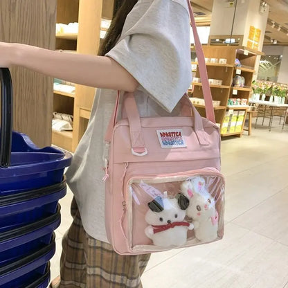 Japanese Style Kawaii Crossbody Bags For Women Transparent Bag For Doll Itabag Girls Letter Print School Bags Nylon Handbags Sac