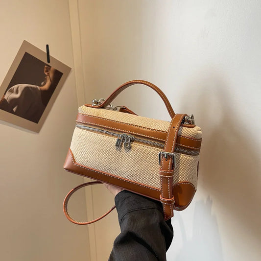 Bolsos cruzados con paneles estilo vintage, bolsos de lona informales de diseñador para mujer, bolsos de hombro de retazos de cuero sintético de lujo, monederos pequeños