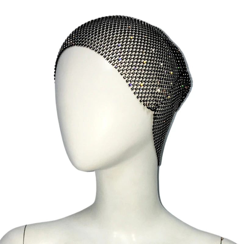 Fishnet Diamond Luxury Cap for Women Shiny Women's Hat Rhinestone Kerchief Hip Hop Headwear Nightclub Party Fashion Head Scarf