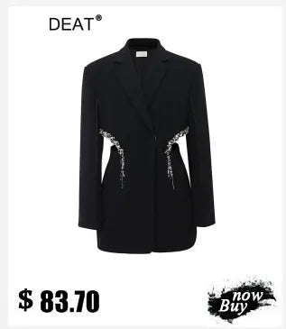 DEAT Fashion Blazer pour femme, nouvelle veste de costume ample à double boutonnage, épissée, rayée, longue, automne 2024 17A206H