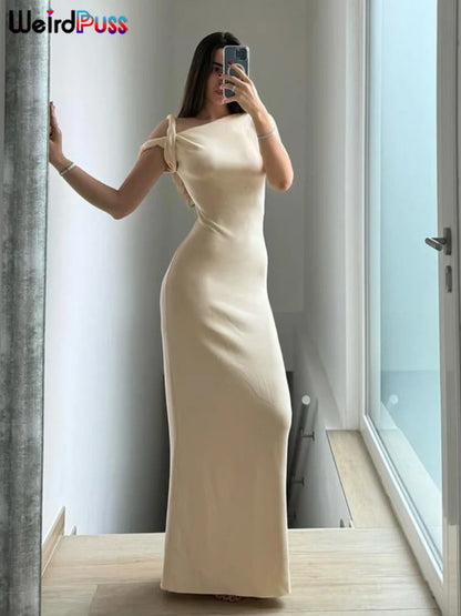 Weird Puss Bandage Dress Woman Summer Sexy Irregular Solid Sheath Chic Stretch  Body-Shape Smooth Birthday Party Elegant Bodycon