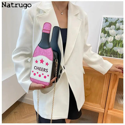 Creative Bottle Shape Chains Crossbody Bags for Women Designer Funny Shoulder Bags Cute Lovely Small Purse And Handbag