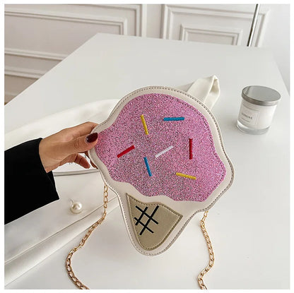 Ice CreamShape Shoulder Bag Style Cartoon Sequins Crossbody Bag Women Cute Chain Small Handbag