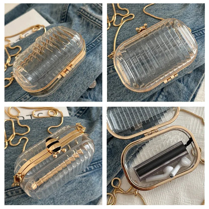 Bolso de hombro con caja de acrílico, nueva moda 2024, bolso de gelatina transparente, bolso cruzado con cadena para mujer