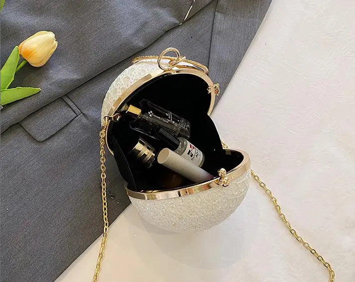 Women Evening Day Clutch Colorful Crystal Diamonds Round Ball Shaped Clutches Lady Handbag Wedding Purse Chain Shoulder Bag