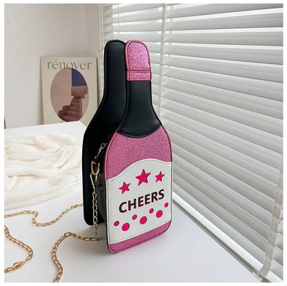 Creative Bottle Shape Chains Crossbody Bags for Women Designer Funny Shoulder Bags Cute Lovely Small Purse And Handbag