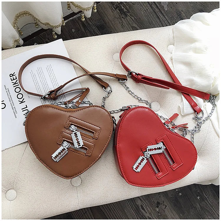 Bolsos y carteras para mujer, bolso de hombro con forma de corazón rojo a la moda, bolso cruzado con cadena para mujer, bolso de mano y cartera para mujer