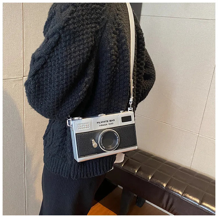 Bolso de hombro estilo cámara para mujer, bolso tipo caja divertido a la moda, bolso bandolera estilo retro para cámara, bolso pequeño para mujer