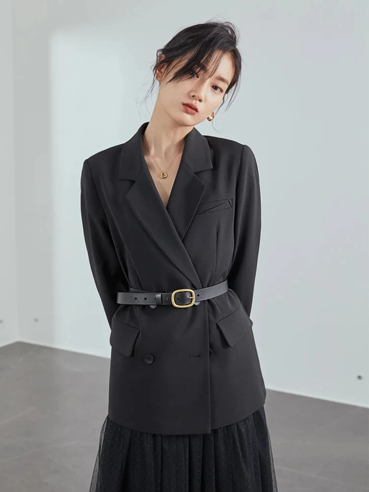 FSLE Women Black Blazer Office Lady Blazers Coats Spring Autumn Oversized Jacket Female Elegant Business Coat Z210024