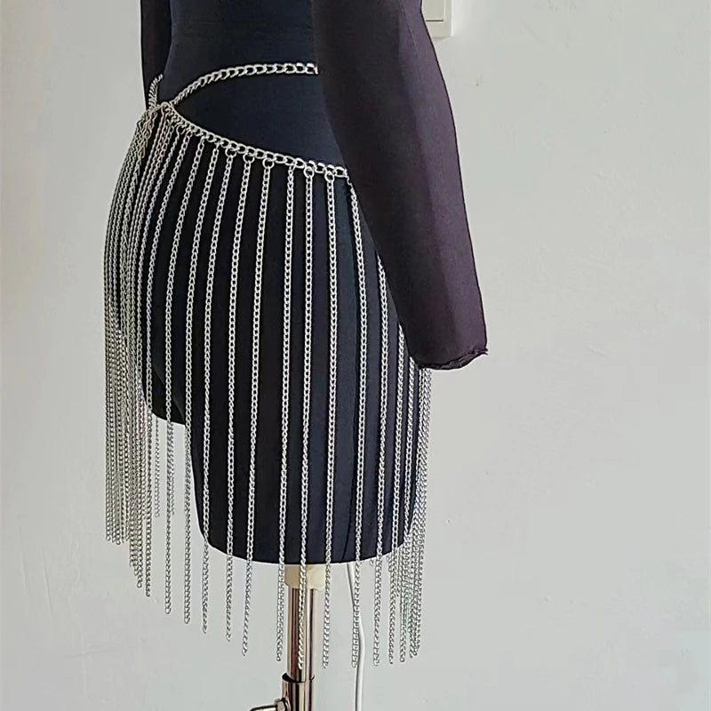 2023 Autumn Mini Skirt Fashion Casual Elegant Halloween Christmas Tassel Y2K Clothing Metal Body Chain 90S Vintage Women Skirts