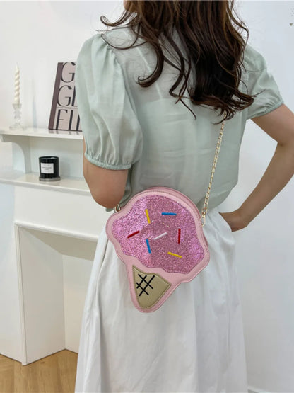 Ice CreamShape Shoulder Bag Style Cartoon Sequins Crossbody Bag Women Cute Chain Small Handbag