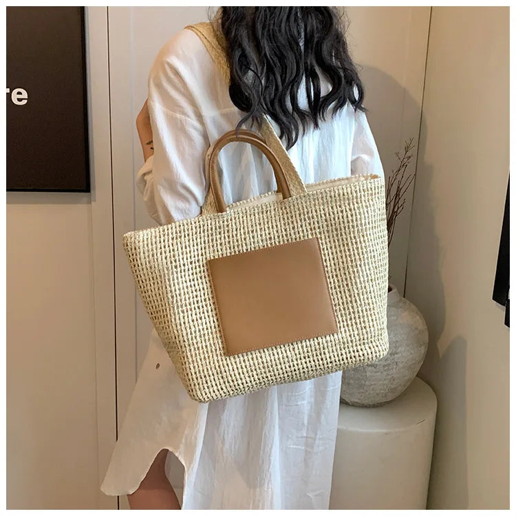 Casual Large Capacity Straw Tote Bag Hollow Paper Weave Women Shoulder Bags Handmade Summer Beach Handbag Big Bali Shopper Purse