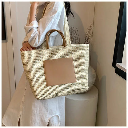 Casual Large Capacity Straw Tote Bag Hollow Paper Weave Women Shoulder Bags Handmade Summer Beach Handbag Big Bali Shopper Purse