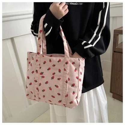 Sac fourre-tout décontracté à motif de fraises, grande capacité, sacs à bandoulière pour femmes, sacs à main chics et simples, grand sac de courses en nylon, sacs à main pour étudiants