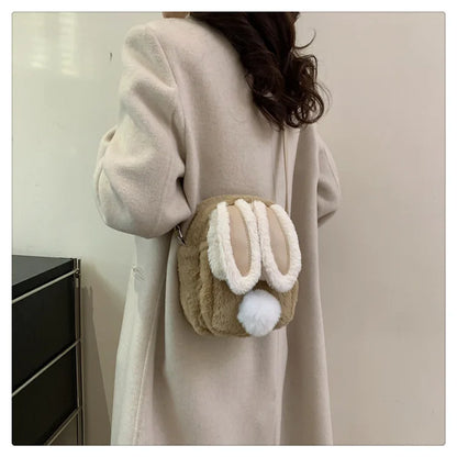 Plush Rabbit Single Shoulder Bag Doll Crossbody Bag For Girls 2024 New Cute Small Coin Wallet Phone Bag Toys For Children