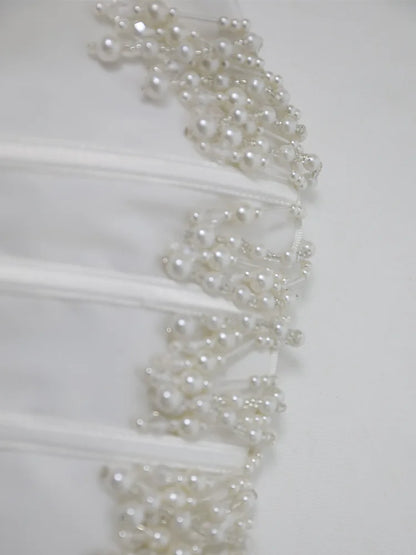 Suninheart Luxury Strapless Women Cropped Top White Embellished Pearls and Beads Corset Tops Sexy Party Cocktail Clothing