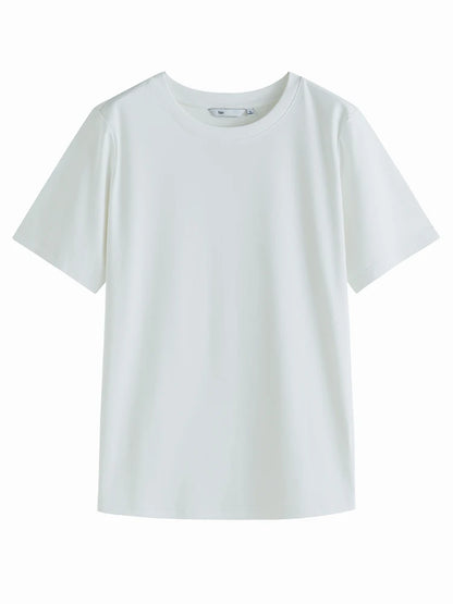 Camiseta de manga corta FSLE 100 % algodón para mujer, primavera verano 2023, nueva camiseta recta de cuello redondo blanca y negra para mujer