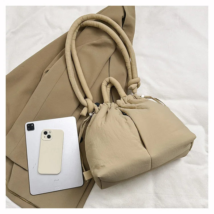 Casual Large Capacity Puffer Tote Bag Designer Padded Nylon Women Handbags Knotted Strap Shouder Crossbody Bags Warm Sac 2024