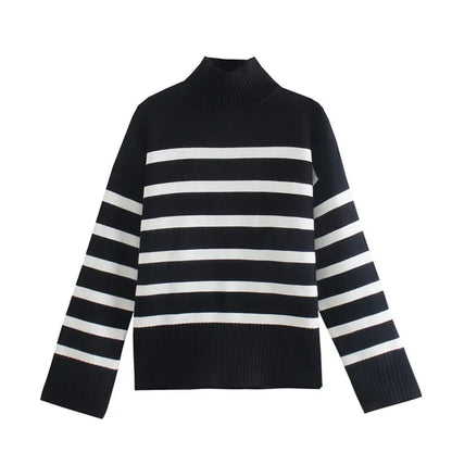 Suninheart Ladies Elegant Autumn Winter Sweater Women Pullovers Oversized Loose Striped Casual Knit Jumper Sweater Tops Female