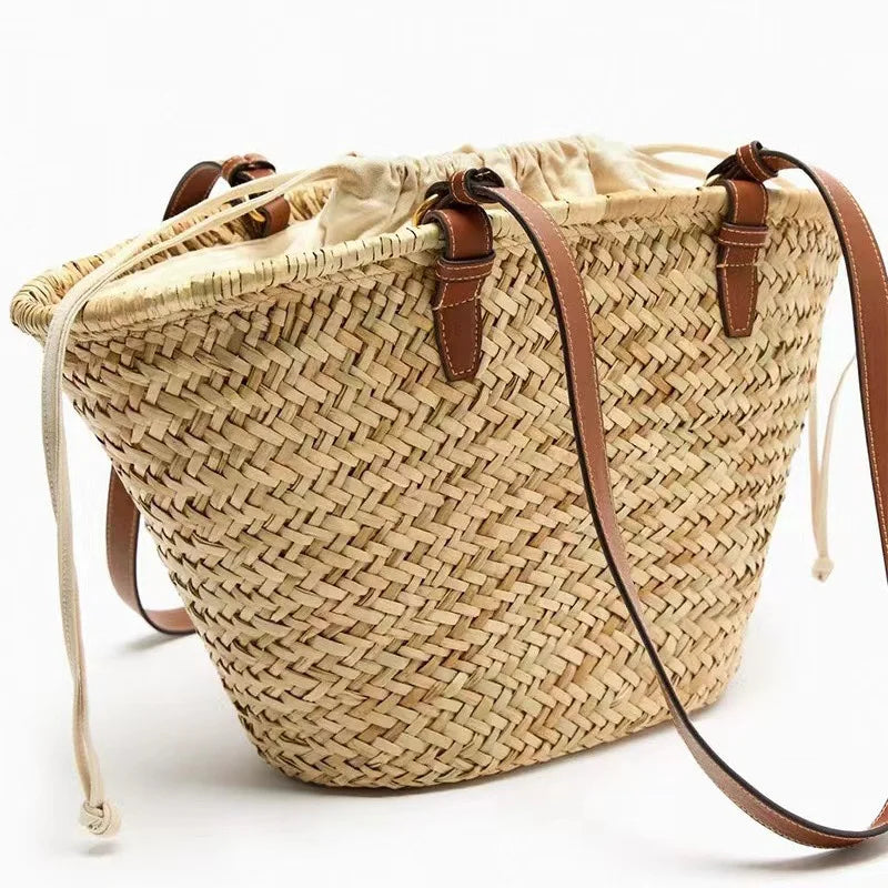 Sac à main en paille de grande capacité pour femme, sac à bandoulière tissé à la main, sac de plage décontracté d'été, grand fourre-tout, sac à main Bali Shopper