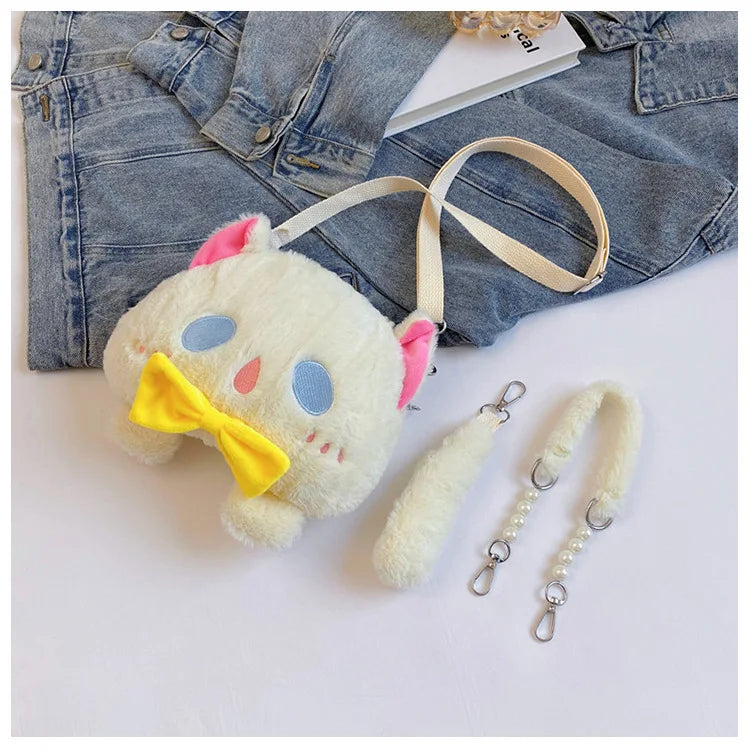 2024 Nuevo bolso de hombro de gato de peluche Lindo bolso de mano pequeño Bolso de mano de diseño de dibujos animados para mujer Elegante bolso cruzado Monedero