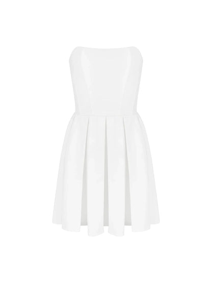 Suninheart  Elegant Strapless Bodycon Party Dresses 2024 New Mini White Corset Dress Sexy Casual Holiday Flare Dress 2024