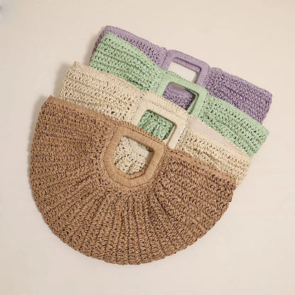 Bolso de paja de media luna de moda, tejido informal, bolso de mujer, bolso de playa de verano hecho a mano, bolso de mano de gran capacidad para las vacaciones de 2024