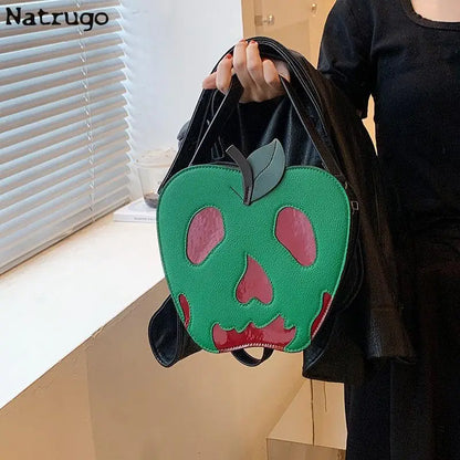 Bolso bandolera con forma de manzana envenenada para Halloween, divertido bolso de hombro, novedoso bolso de mano de piel sintética