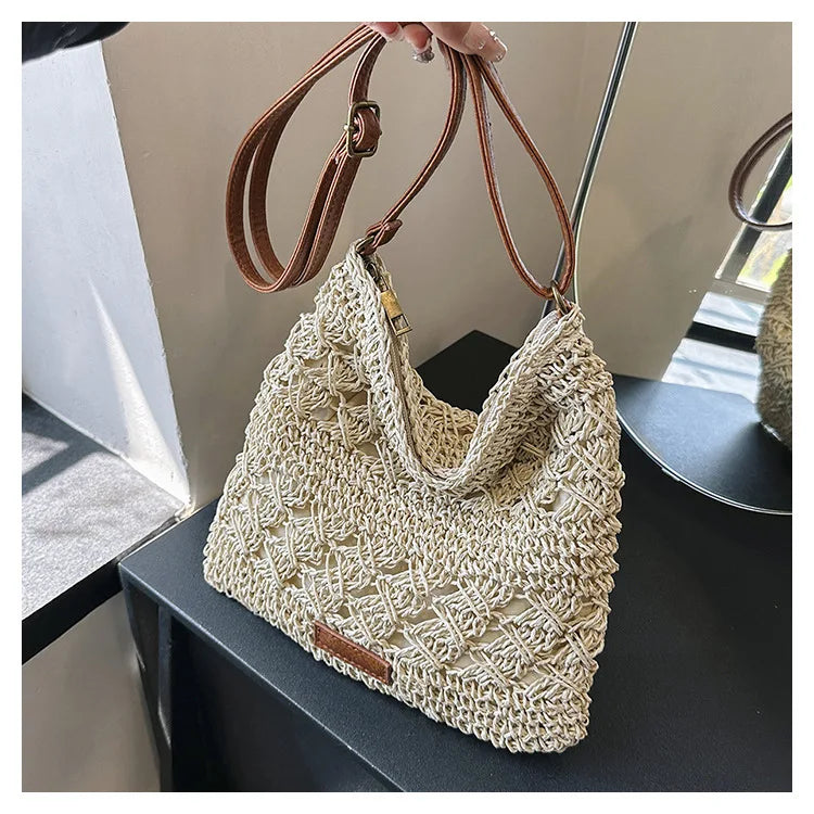 Sacs à bandoulière en paille décontractés pour femmes, sac à bandoulière tissé à la main, sac de plage d'été, petit fourre-tout simple, sacs à main Bali 2024