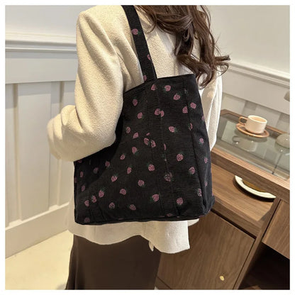 Sac fourre-tout décontracté à motif de fraises, grande capacité, sacs à bandoulière pour femmes, sacs à main chics et simples, grand sac de courses en nylon, sacs à main pour étudiants