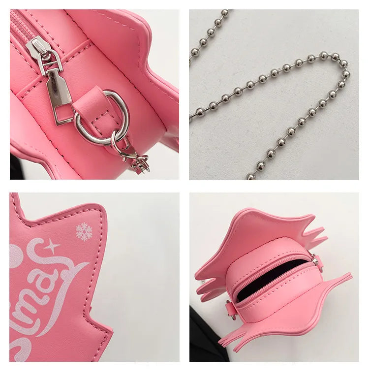 Bolso de mano con forma de árbol de Navidad de dibujos animados para mujer, mini bolso de mano con cadena y un solo hombro, bolso de diseñador, carteras y bolsos de mano