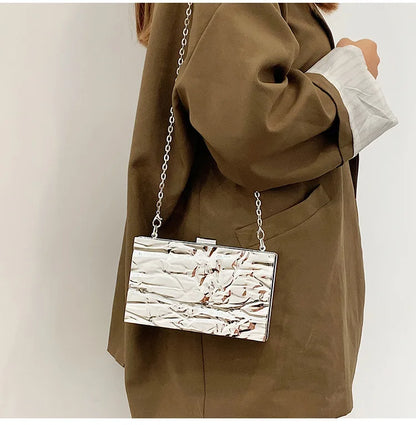 Ice Crack Acrylic Box Shape Handbag Fashion Chain Shoulder Messenger Bag Evening Bag