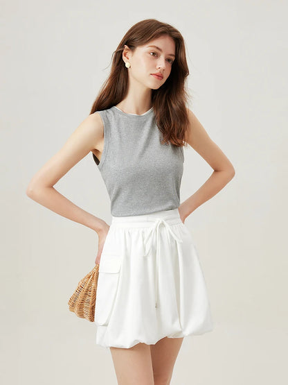 FSLE Women Sleeveless Knitted Tops Female Summer Knitwear Vest Embroidery Sleeveless Grey Women Camisole 24FS12909