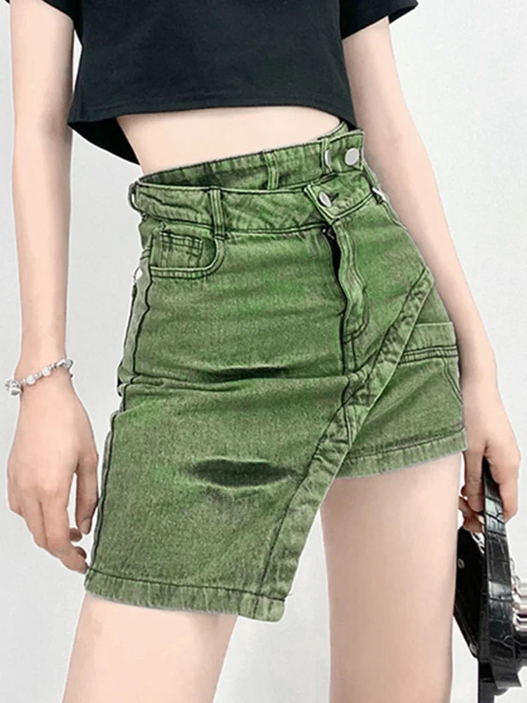 DEAT Fashion Women's Skirt New High Waist Asymmetric Sashes Tie Dye Streetwear Above Knee Denim Skirts Tide Summer 2024 17A1759