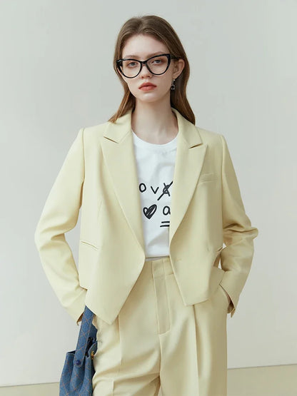 FSLE Commuter All-match Suit for Women Wide-leg Pants Suit New Short Blazer Jacket High Waist Loose Pan Two-piece Set Female