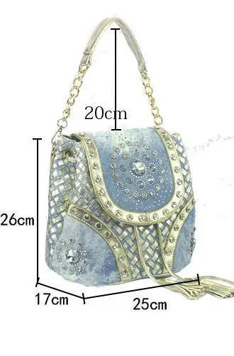 Bolso de hombro elegante de marca con diamantes de imitación para mujer, bolso de tela vaquera informal para mujer, bolsos de mano para mujer, mochila