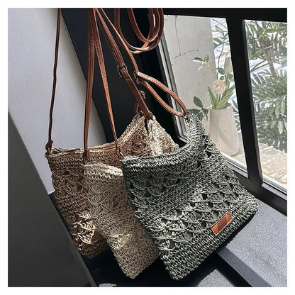 Sacs à bandoulière en paille décontractés pour femmes, sac à bandoulière tissé à la main, sac de plage d'été, petit fourre-tout simple, sacs à main Bali 2024