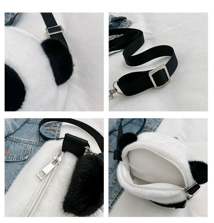 Cute Cartoon Panda Plush Shoulder Bag Kids Crossbody Bag Student Wallet Coin Purse Kids Phone Bag Best Birthday Gift