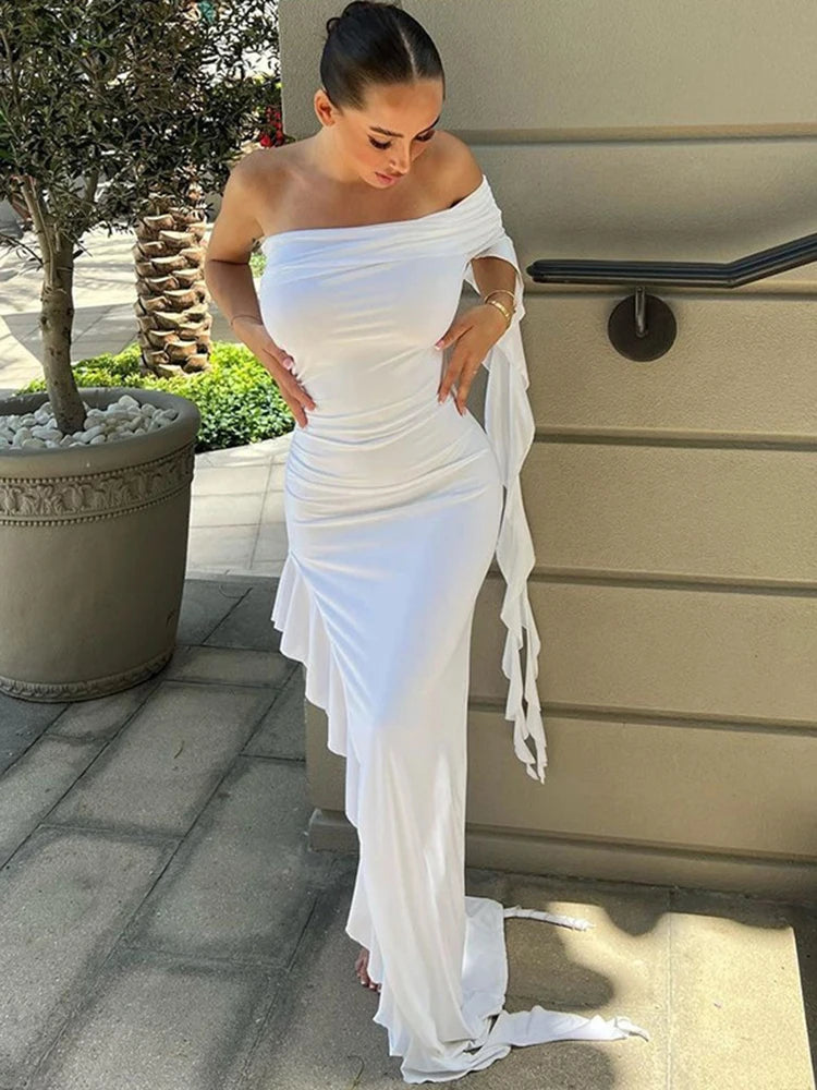 Dulzura One Shoulder Ruffle Maxi Dress Irrigrual Party Long Dress Evening Birthday Clothes Elegant Outfits 2023 Summer