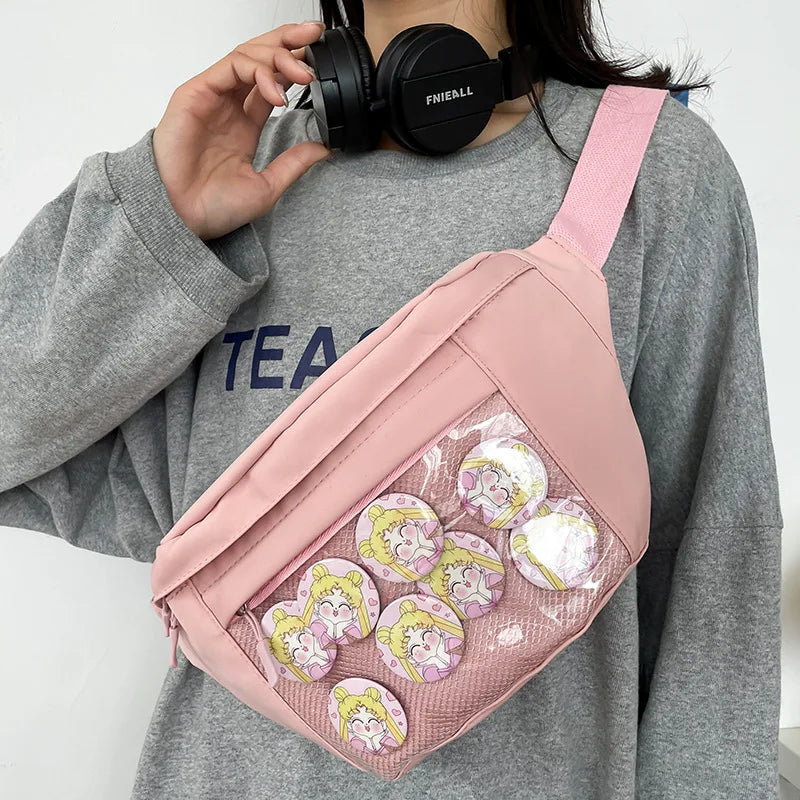 Bolso de pecho japonés kawaii para mujer, bolso cruzado transparente, bolso de mano para mujer, bolso de hombro, bolso de cintura, novedad de 2023