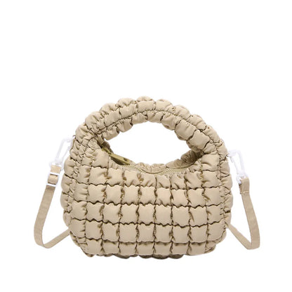 Bolso pequeño informal con frunces y acolchado tipo hobo para mujer, de nailon y algodón, tipo bandolera para el hombro