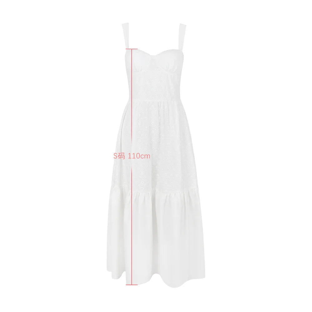 Suninheart - Vestido elegante y bonito de verano de alta calidad para mujer, vestido de jacquard de mezcla de algodón blanco, vestido de fiesta de vacaciones a media pierna