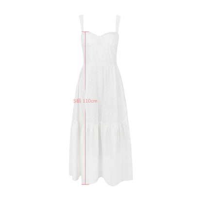 Suninheart - Vestido elegante y bonito de verano de alta calidad para mujer, vestido de jacquard de mezcla de algodón blanco, vestido de fiesta de vacaciones a media pierna