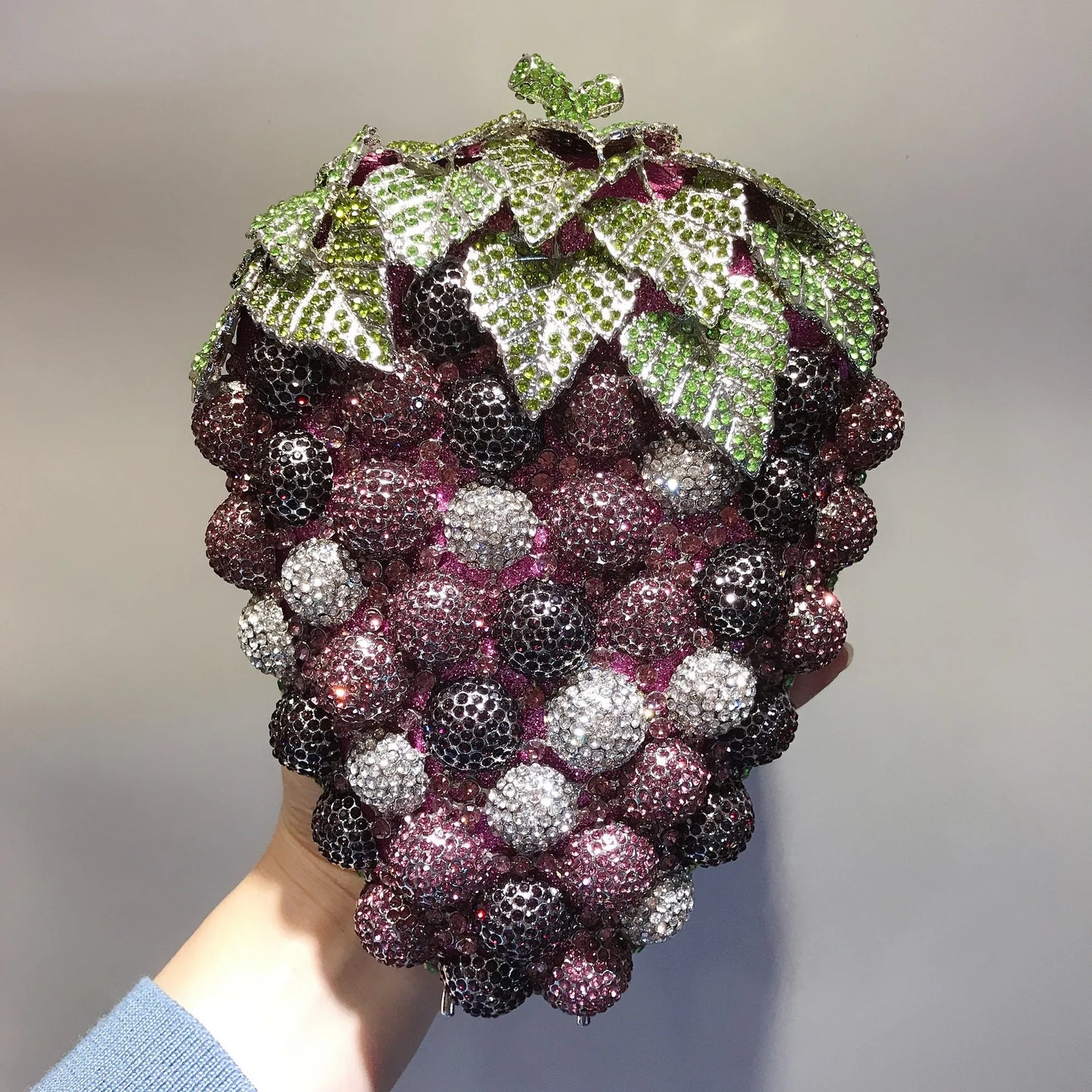 Bolso de mano de noche con forma de uva para mujer, bonito bolso de hombro con brillantes y diamantes de imitación para banquetes y fiestas de graduación