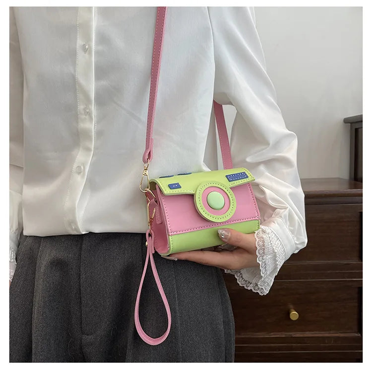 New Women Cute Contrasting Colors Camera Shape Clutch Ladies Casual Mini Crossbody Bag Small Shoulder Bag Purse Messenger Bags